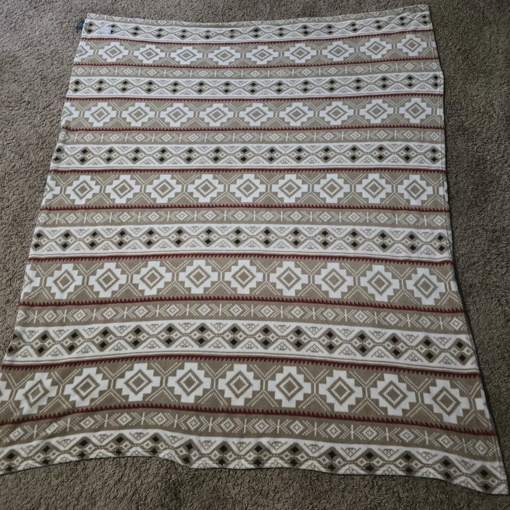 Lauren Ralph Lauren Home Southwestern Aztec Plush Throw‎ Blanket Tan Red 57x71